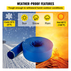 VEVOR Discharge Hose, 3' x 105', PVC Lay Flat Hose, Heavy Duty Backwash Drain Hose with Clamps, Weather-proof & Burst-proof, Ideal for Swimming Pool & Water Transfer, Blue