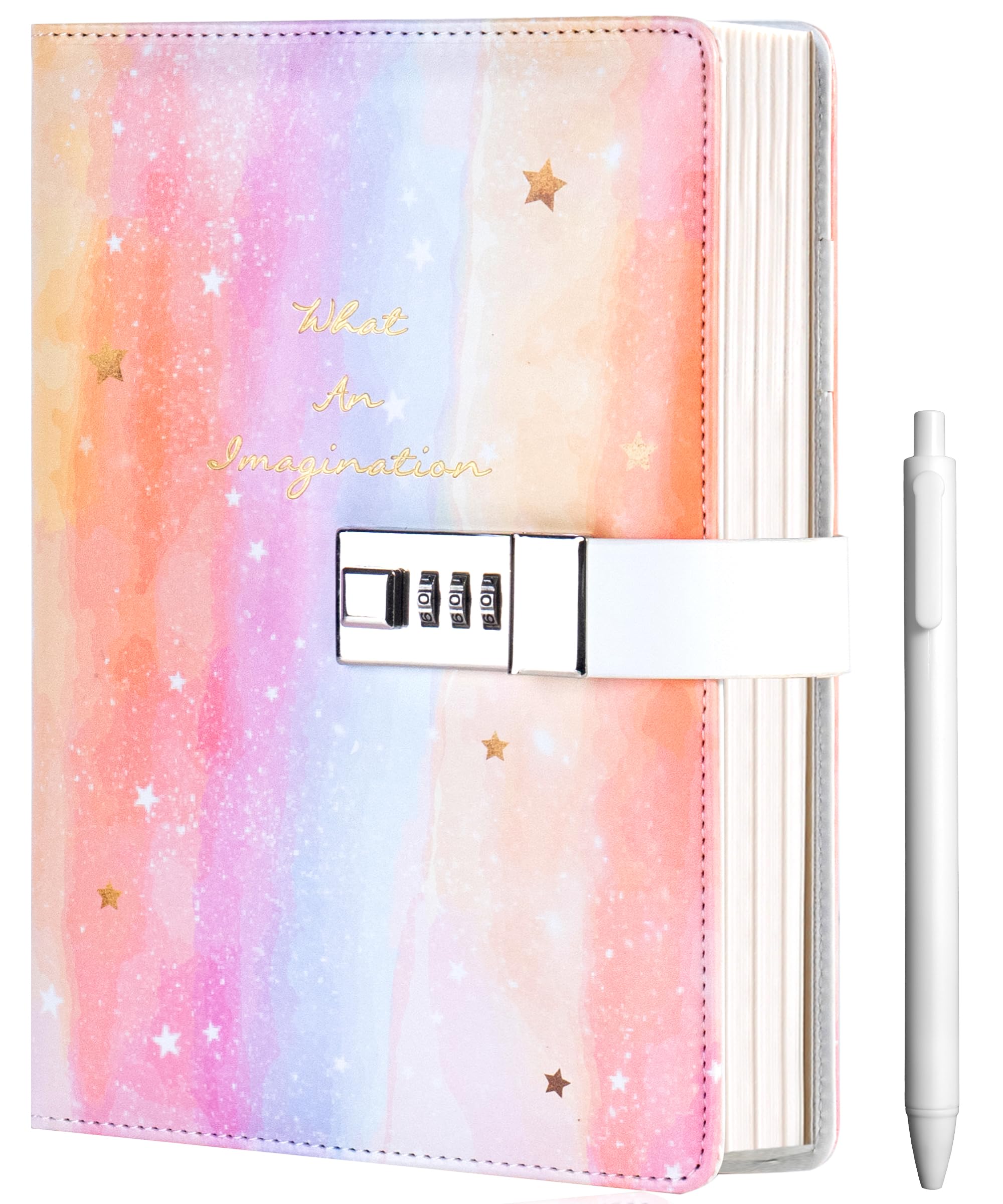 CAGIE Diary with Lock for Girls Age 8-12,Birthday Gifts for 9 10 11 12 Year Old Girls, Tie Dye Design 192 Pages Diary with Pen, 5.7 x 8.5 Inch Journal with Lock for Women Girl (Orange)