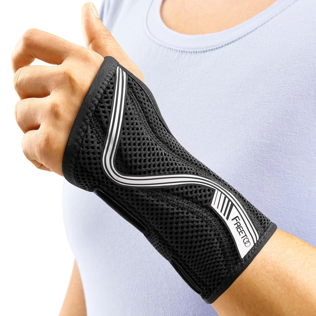 FREETOO Wrist Brace for Carpal Tunnel,[New Upgrade-Anatomically shaped] Adjustable Wrist Support Splint for Men and Women,Hand Brace for Pain Relief, Tendinitis,Arthritis,Left Hand,Larger,Black