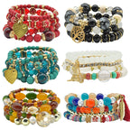 VONRU Bohemian Bracelet Sets for Women 6 Stackable Stretch Bracelets Multi-color Boho Jewelry Hippie Dainty (Bohemian stackable bracelet)