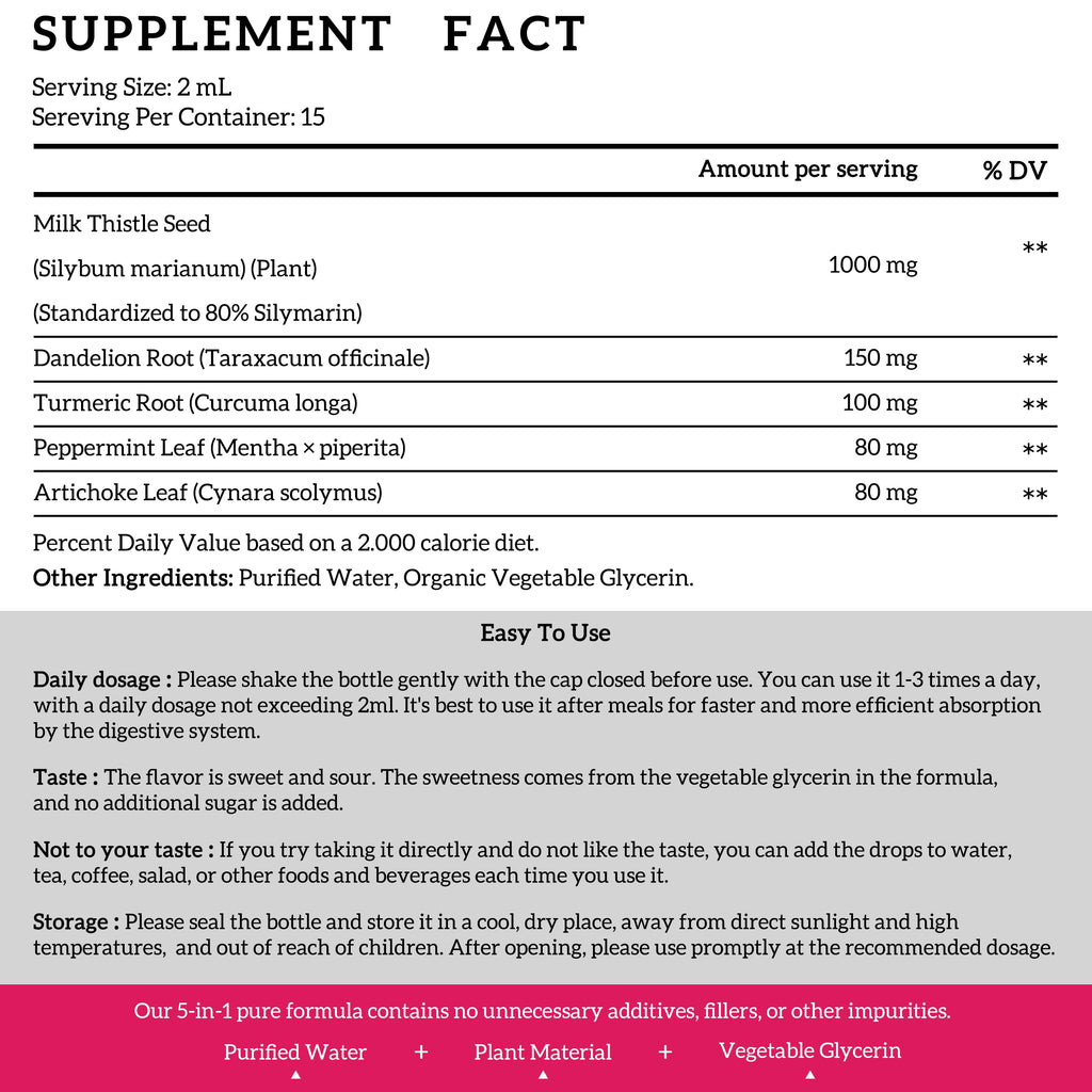 (2 Pack) Milk Thistle Liquid Drops Silymarin 1000mg, Liver Supplement Detox & Cleanse with Dandelion & Artichoke, Milk Thistle Organic Extract for Support Repair Liver Health, Vegan, Non-GMO, 1 Fl Oz