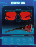 TIJN Sleep Glasses for Blue & Green Light Blocking,Red Lens Dual AR Coating,Wraparound Oversized for Screen,Computer & Gaming,Upgraded Jet Black