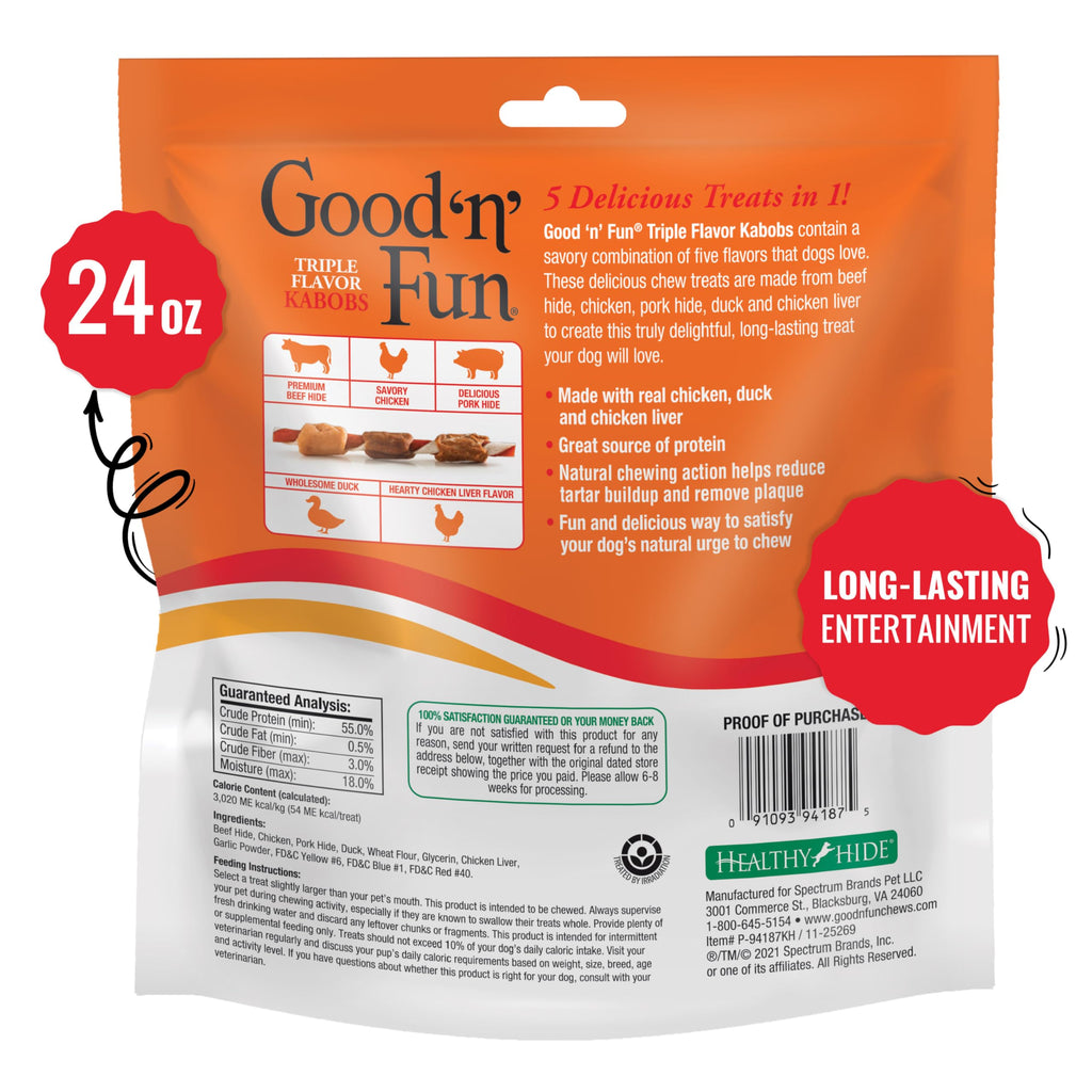 Good 'n' Fun Kabobs Long-Lasting Dog Treat Made With Real Protein, 24 oz