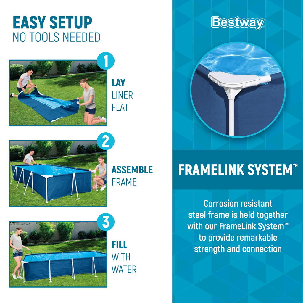 Bestway Steel Pro 8.5 Feet x 67 Inch x 24 Inch Rectangular Steel Frame Above Ground Outdoor Backyard Swimming Pool, Blue (Pool Only)