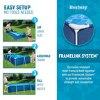 Bestway Steel Pro 8.5 Feet x 67 Inch x 24 Inch Rectangular Steel Frame Above Ground Outdoor Backyard Swimming Pool, Blue (Pool Only)