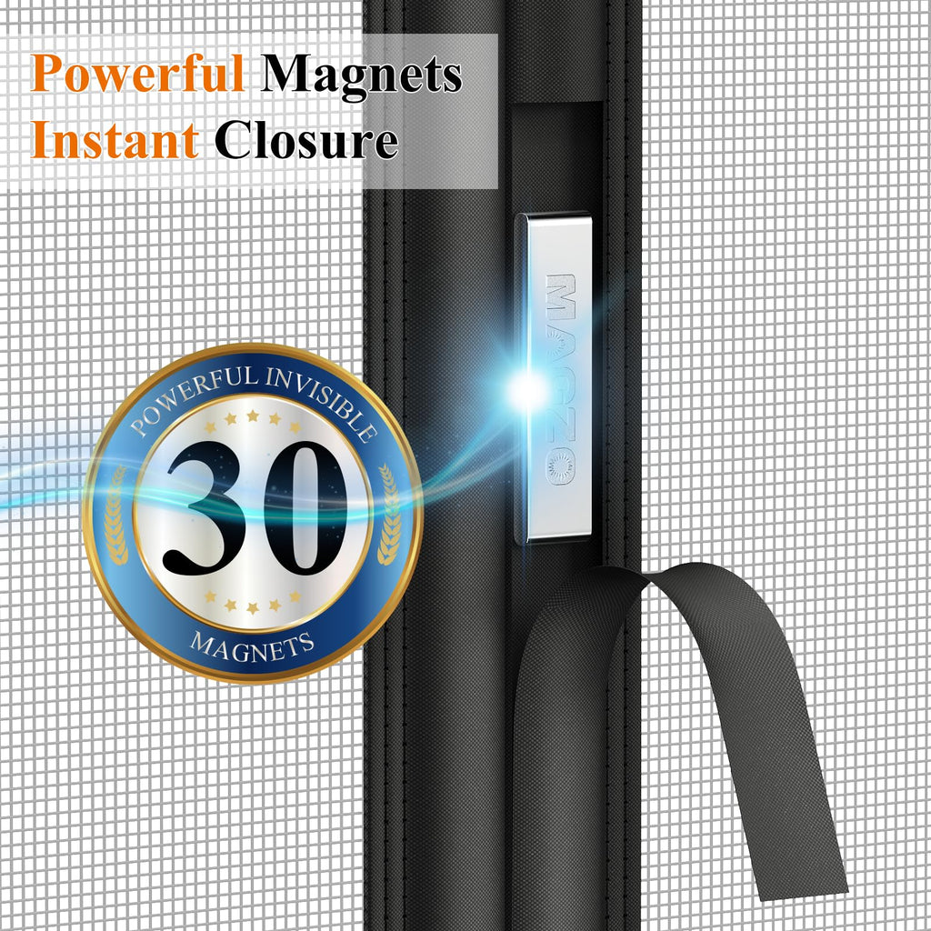 MAGZO Magnetic Screen Door, Fits 36'' x 96'' Door, Reversible Left Right Side Opening, Scratch-Proof Polyester, Pet&Kids Friendly, Easy Install with Hook&Loop, Keep Annoying Creatures Out, Grey