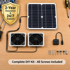 ywmvcm 20W Monocrystalline Solar Powered Fan Kit, IP54 Waterproof Dual Exhaust Fan with Control Switch & USB Ports for Chicken Coop, Greenhouse, Shed, RV, Outdoor Ventilation