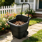 15 Gallon Rolling Garden Cart, Durable Resin Multi-Purpose Yard Cart, Retractable Handle and 7 Inch Wheels, Outdoor Utility Cart for Gardening, Lawn and Home Hauling (Black)