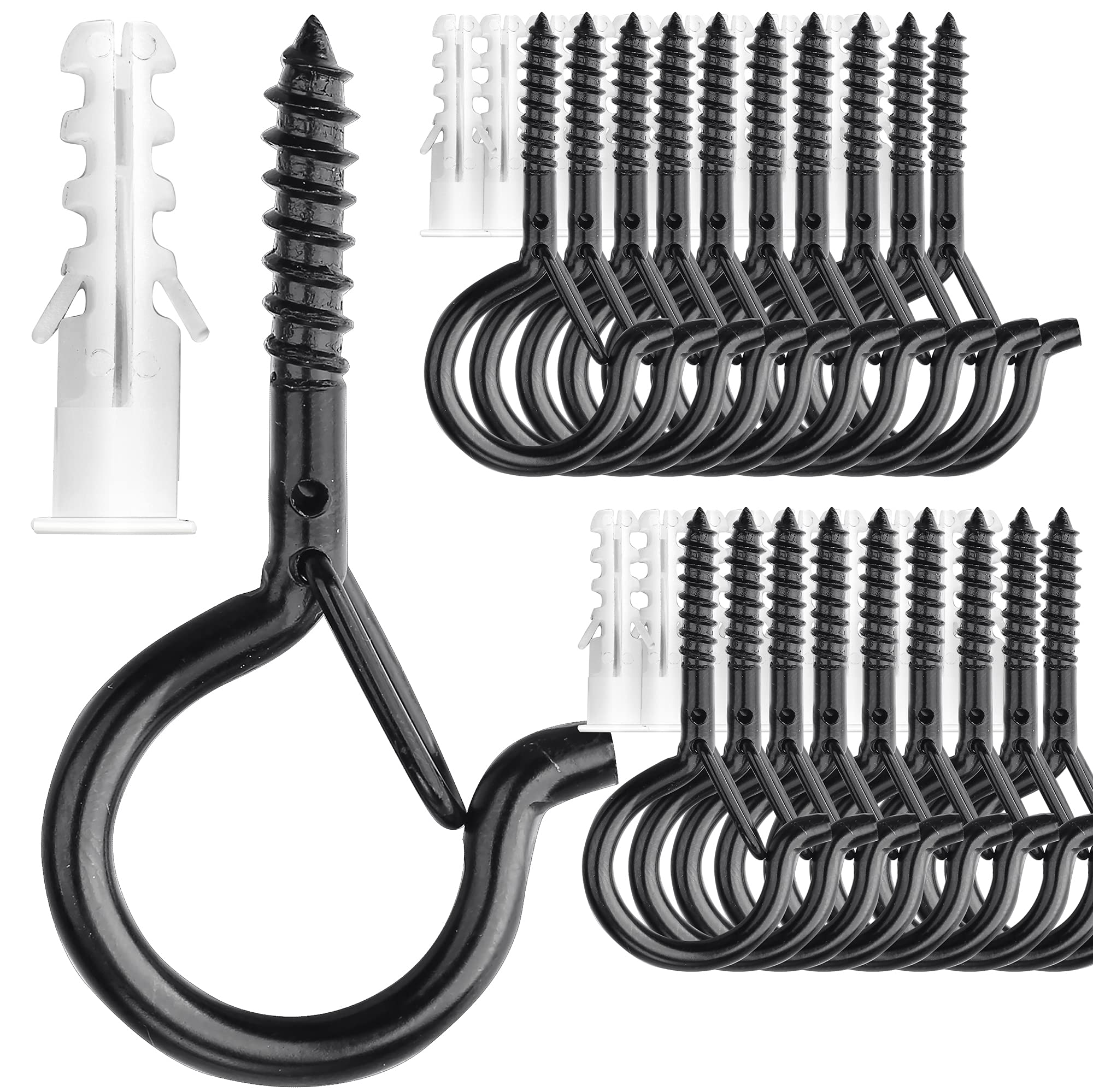 PlusRoc 20 Pack Screw Hooks for Hanging Plants Outdoor Lights(Black)