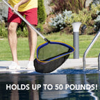 Poolvio Pool Deep Skimmer Net with 3ft - 10ft 1.0mm Thick Adjustable Aluminum Pole & Fine Mesh Bag Leaf Skimmer Rake Net for Above Ground & Inground Swimming Pools, Removes All Debris