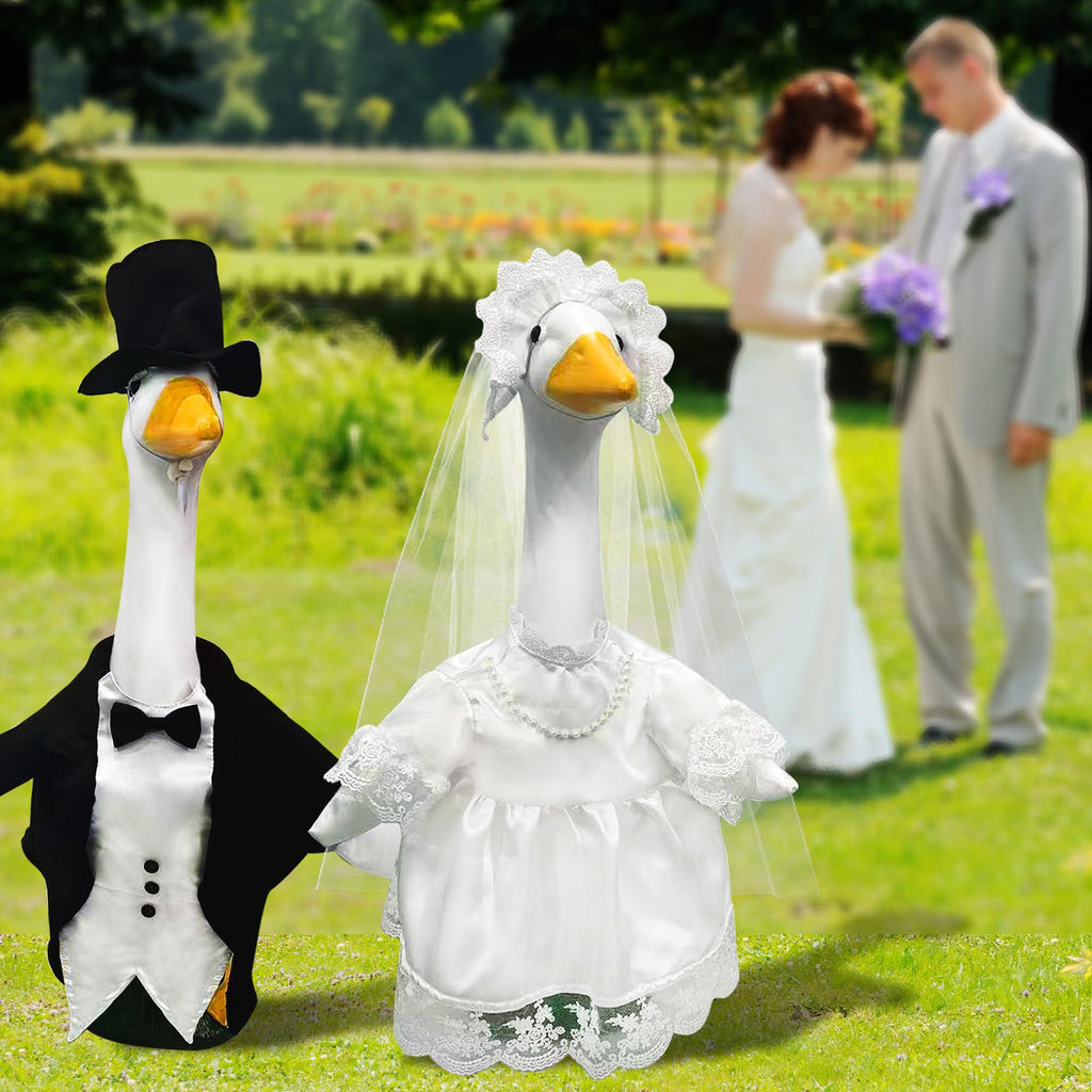 2 Sets Porch Goose Wedding Outfit, Bride & Groom Costumes for 23" Goose