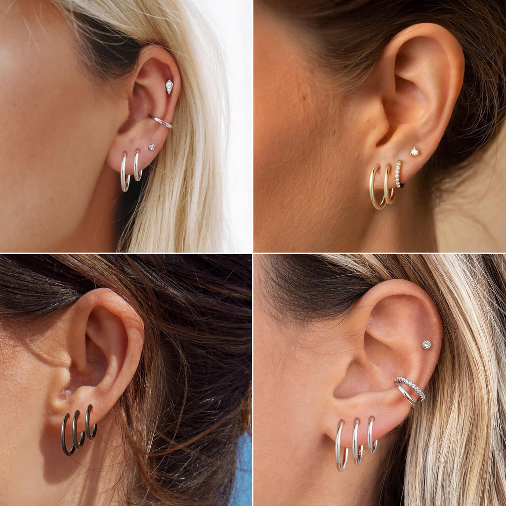 ChicSilver Sterling Silver Huggie Earrings for Women, 8MM Hoop Earrings