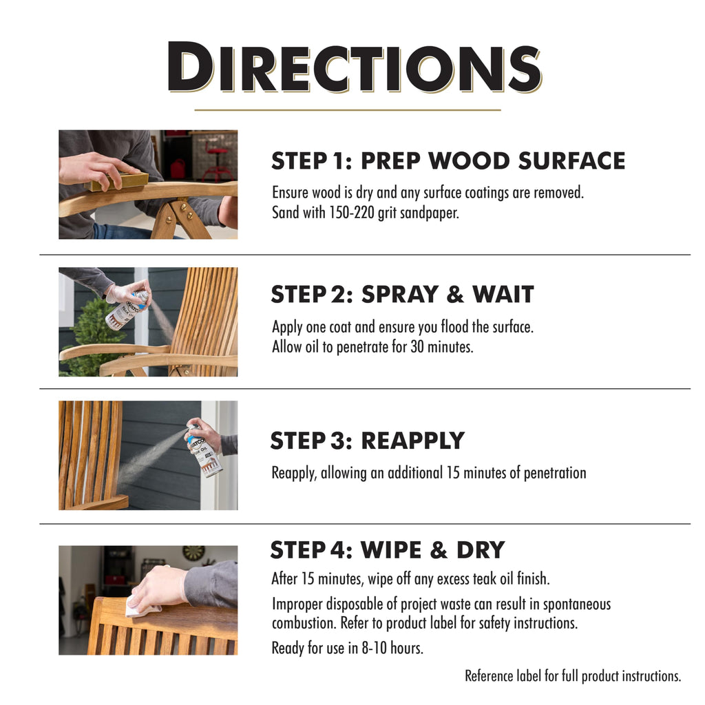 Watco Teak Oil Wood Finish Spray, 11.25 oz, Clear, 6 Pack