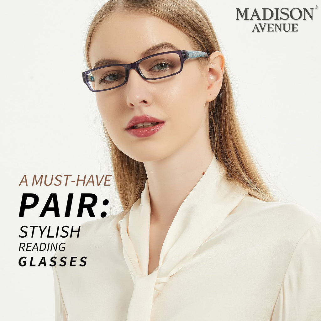 Madison Avenue 4 Pack Multicolor Blue Light Blocking Reading Glasses for Women Spring Hinge +2.5