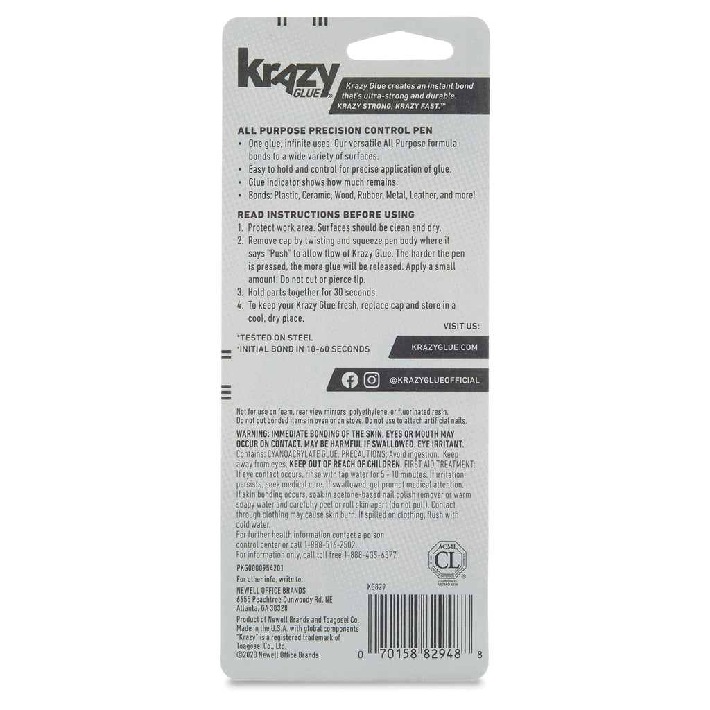 Krazy Glue All Purpose Precision Control Superglue Pen (4g), Clear, Fast-Drying Adhesive, One-Drop Applicator for Plastic, Ceramic, Wood, Rubber, Metal, Leather & More