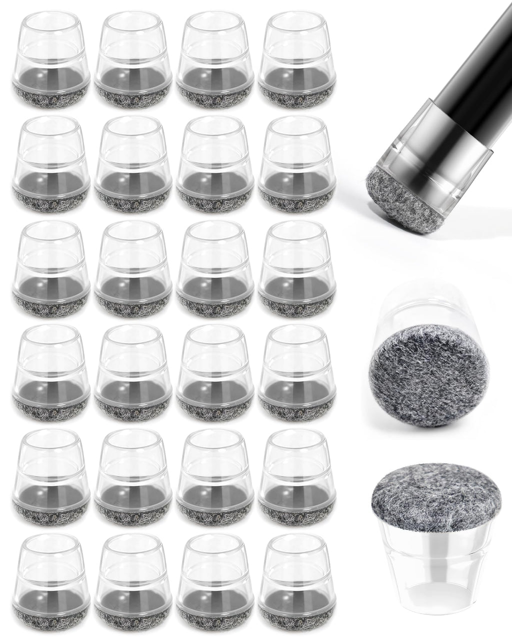 yomanta 24 PCS Silicone & Felt Chair Leg Floor Protectors - Scratch Proof & Noise Reducing Furniture Caps for Hardwood Floors - Round XS Fits 9/16" to 12/16" (15–19mm), Gray