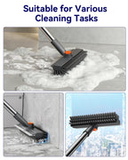 HelpX Small Floor Scrub Brush with Length Adjustable Long Handle, 3 in 1 Heavy-Duty Stiff Bristle Scrubber Brush with Squeegee and Tweezer for Cleaning Bathroom, Tile, Deck, Patio, Garage and Kitchen