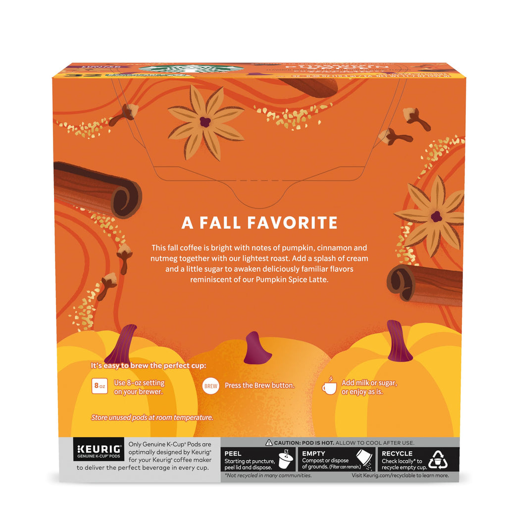 Starbucks K-Cup Coffee Pods, Pumpkin Spice Flavored Coffee for Keurig Brewers, 100% Arabica, Limited Edition, 1 Box (32 Pods)