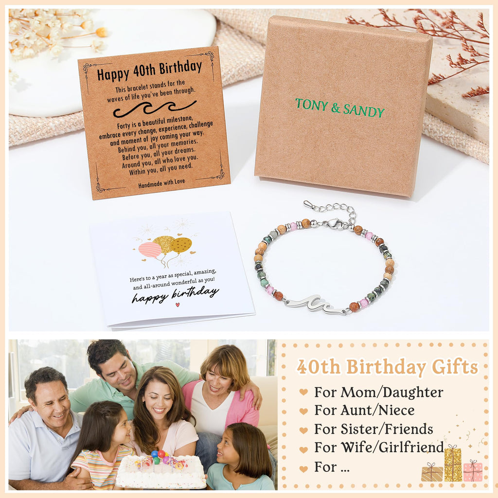 40th Birthday Gifts Women, 40th Birthday Decorations Wave Bracelet