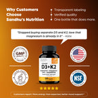 Sandhu's Vitamin D3 K2 Magnesium 10000 IU, 120mcg K2 Capsules 120 Count (Pack of 3) | with VIT B6, Zinc & Quercetin | D3K2 Supports Superior Absorption, Energy, Immune, Muscle Health for Men & Women