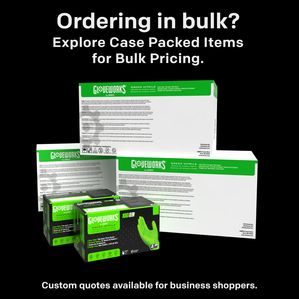GLOVEWORKS HD Green Nitrile Industrial Disposable Gloves, 8 Mil, Latex-Free, Raised Diamond Texture, Medium, Case of 1000