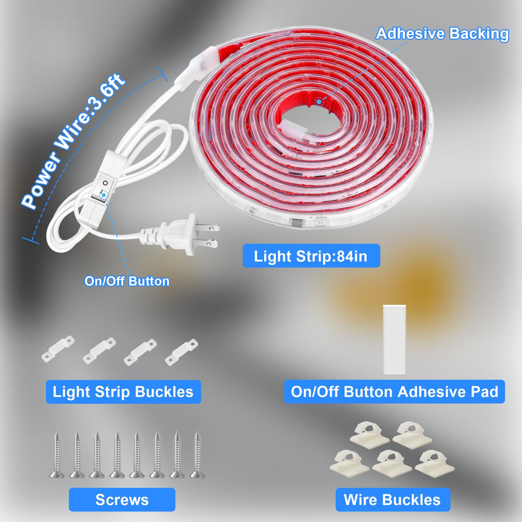 maylit Under Cabinet Strip Lighting Plug in 84in, Ultra Bright Small LED Light Bar, 6000K Cool White, 110V-120V Wired Lights for Kitchen Cabinet, Counter, Workbench, Desk, Closet, Shelf, Indoor