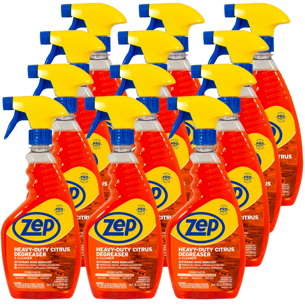 Zep Heavy-Duty Citrus Degreaser and Cleaner - 24 oz (Case of 12) ZUCIT24 - Restaurant Grade, Removes Oil, Grease, Adhesive, and Kitchen Soil on Stovetops, Appliances