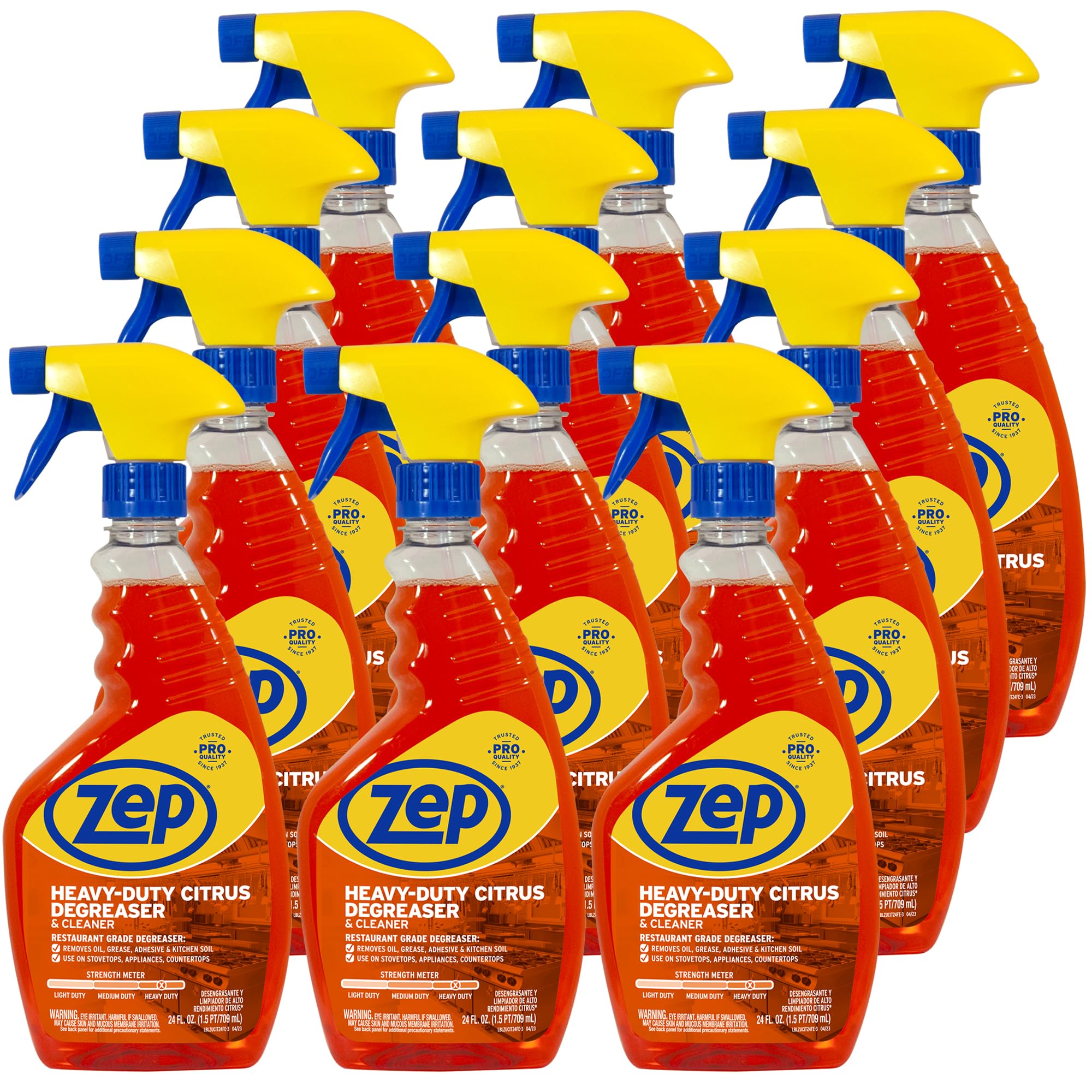 Zep Heavy-Duty Citrus Degreaser and Cleaner - 24 oz (Case of 12) ZUCIT24 - Restaurant Grade, Removes Oil, Grease, Adhesive, and Kitchen Soil on Stovetops, Appliances