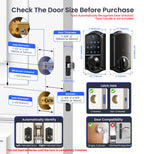 Veise VE017 Fingerprint Smart Door Lock, App Control, 8-in-1 Keyless Entry, Auto Lock, Emergency Power Port, Electronic Touchscreen Keypad, Biometric Smart Locks for Front Door, Matte Black