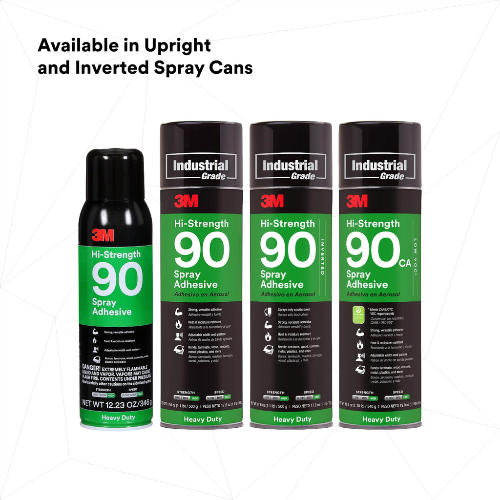 3M Hi-Strength Spray Adhesive Glue 90 CA, Clear Color, 19.0 oz Net Wt Can