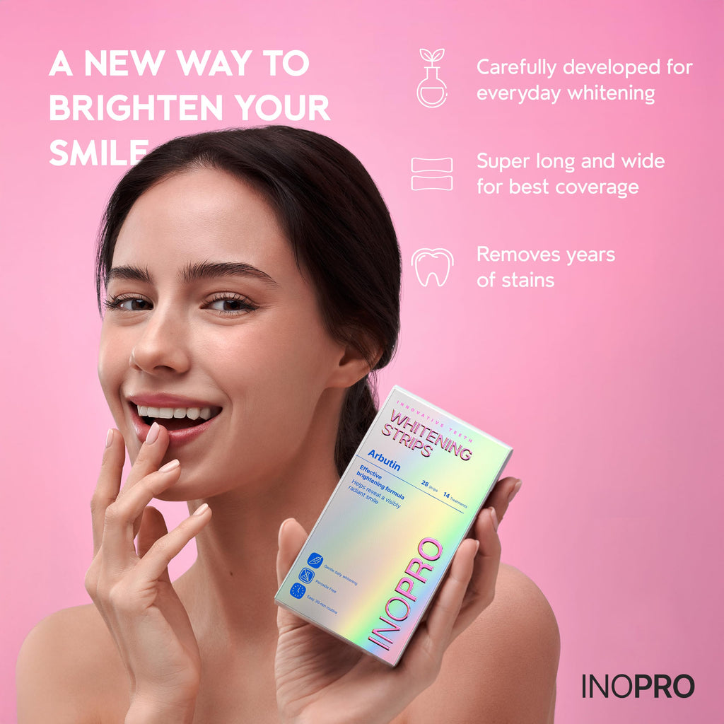 InoPro Teeth Whitening Strips 7 Treatments Kit - Sensitive Teeth Whitener, Peroxide Free, Enamel Safe Green White Strips, Deep Stains Removal - Instant Teeth Whitening Without The Harm (14 Strips)