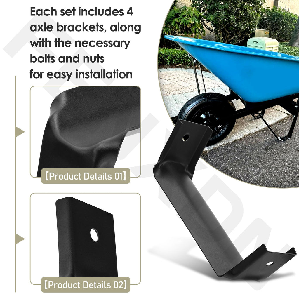 FENXDN 4 Pcs Wheelbarrow Replacement Accessories Axle Bracket, Black Steel