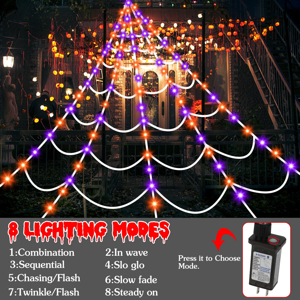 Halloween Decorations Outdoor Spider Web: 17.4Ft Light Up Spider Webs Decor
