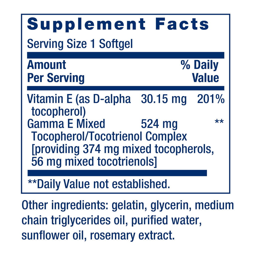 Life Extension Gamma E Mixed Tocopherols & Tocotrienols – Complete Vitamin E Spectrum, Antioxidant Protection – Non-GMO, Gluten-Free – 60 Softgels