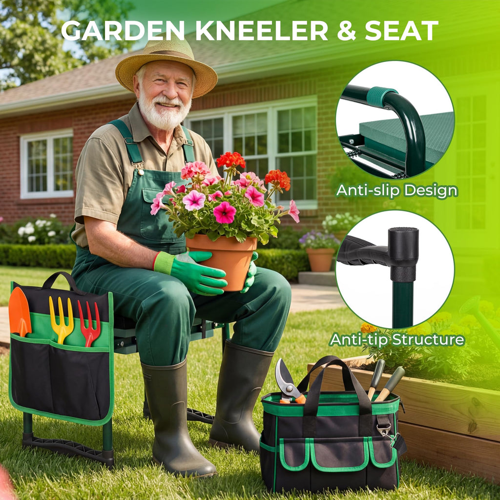 Walensee Garden Kneeler and Seat, with Wider Soft Kneeling Pad & Tool Pouch