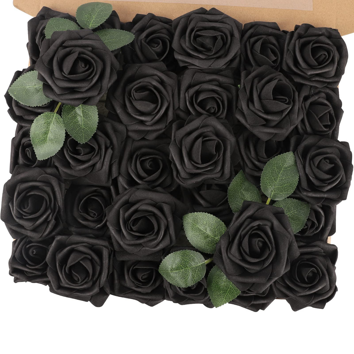 30PCS Black Artificial Flowers, Fake Roses for Halloween Decorations