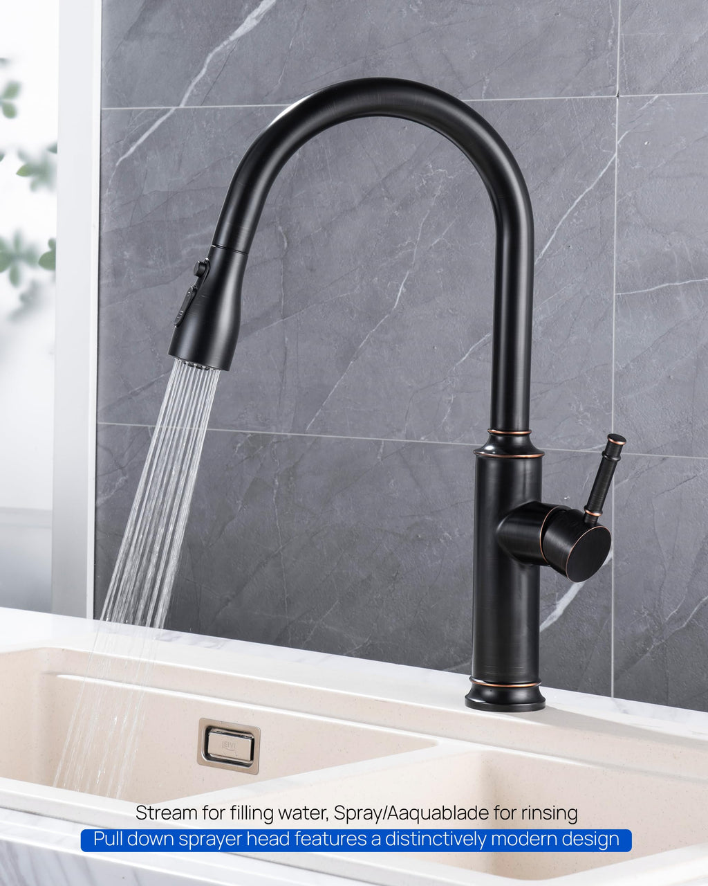 J-HVA Metal Kitchen Faucet Head Replacement – 3 Mode High-Pressure Sink Sprayer Replacement with 15 Nozzle Adapters, Durable Pull Down Spray Head for Kitchen Sink, Oil Rubbed Bronze, Stainless Steel