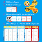 THE BAMBINO TREE Sight Word Bingo Game Level 1 and 2 - Educational Games for Kids - Learn to Read Vocabulary for Kindergarten 1st Grade - Dolch's Fry's Words Lists