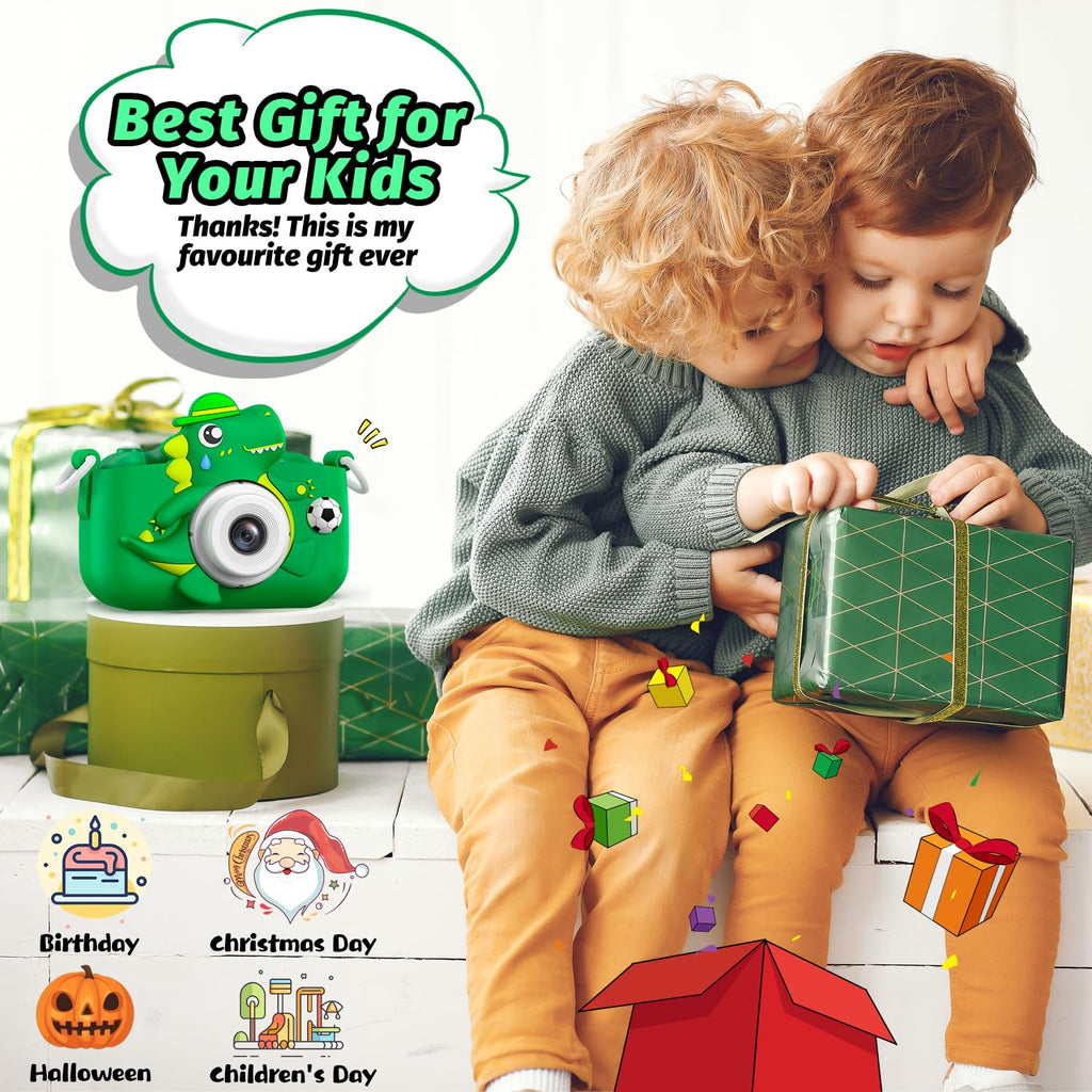 Dinosaur Kids Camera for Boys Girls, Toddler Digital Selfie Camera with Cute Protective Cover and SD Card, Christmas Birthday Gifts Toys for 3 4 5 6 7 8 9 10 11 12 Years Old Little Girls and Boys