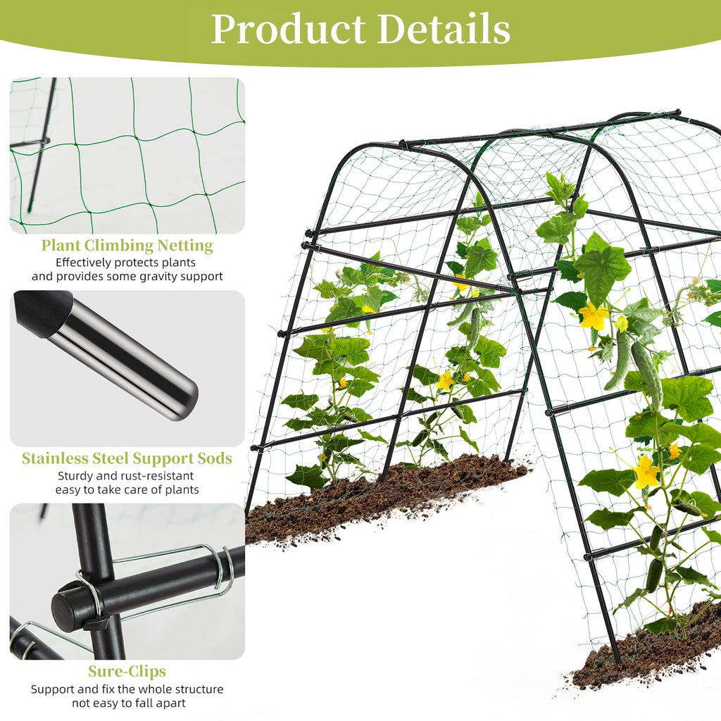 IDEA FAMILY Cucumber Trellis for Raised Bed 67" x 67" U-Frame Garden Arch Tunnel with Netting Vegetable Fruit Flower Lightweight Metal Plant Support for Climbing Plants Outdoor,Black