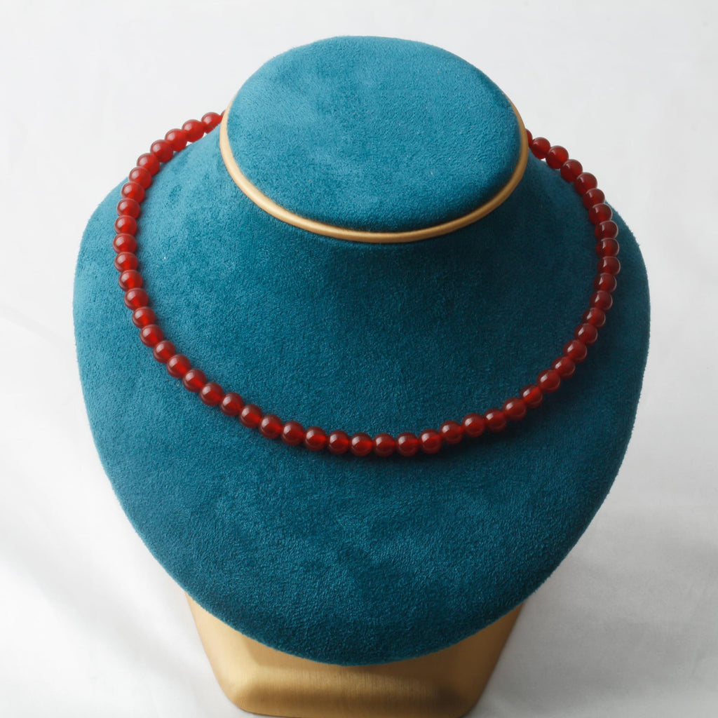 Kakikaki Beaded Natural Red Agate 6MM Round Beads Choker Necklace for Women