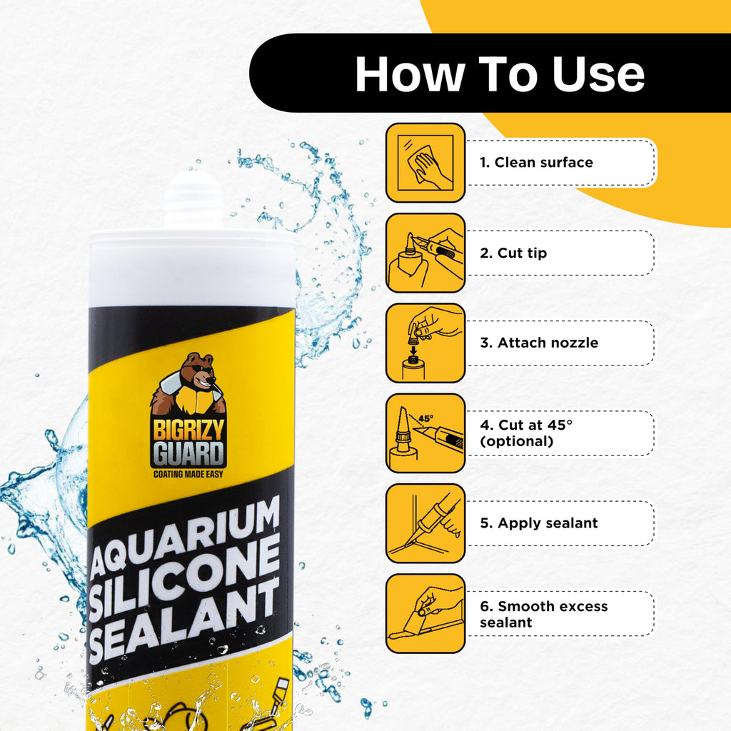 Bigrizy Guard Aquarium Silicone Sealant Black 10.14 Fl oz Cartridge - Aquarium Safe Silicone for Fish & Plants | 100% Waterproof, Premium, Non-Toxic, Solvent Free, Strong Bond, Fast Curing (1 Pack)