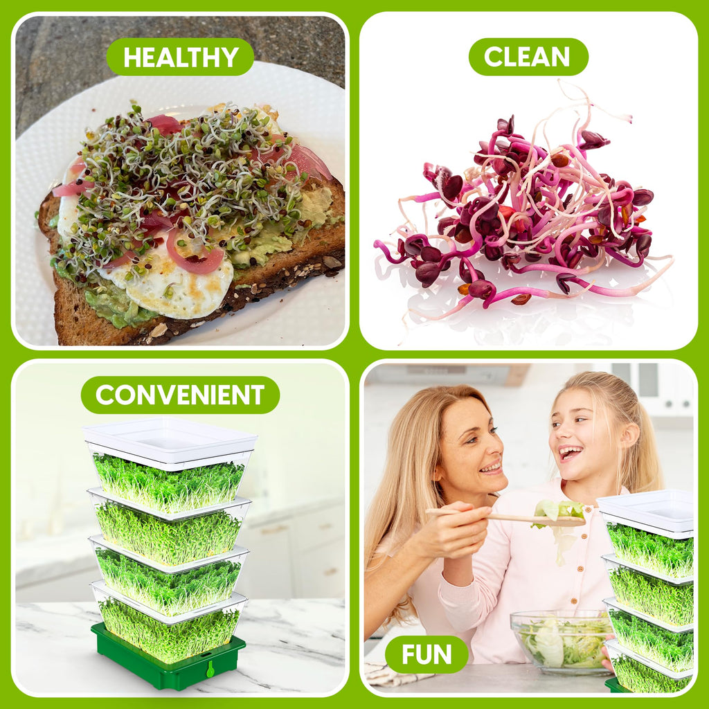 Sprouting Trays - 4-Tier Seed Sprouter with Drain Spout