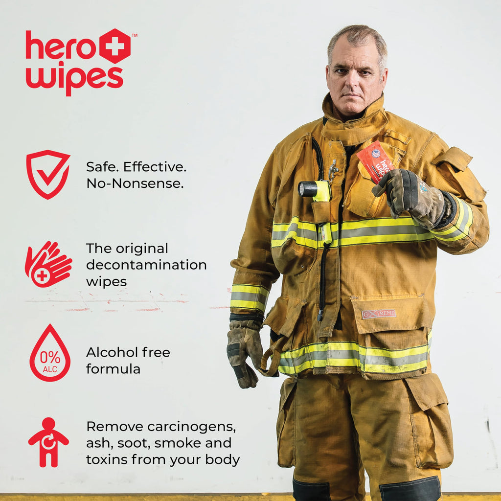 Hero Wipes Body Wipes Remove 98% Of Carcinogens, Ash, Soot, Smoke, Toxins - 48ct Extra Thick Durable 10x9 inches Firefighter Wet Wipes Per Pouch
