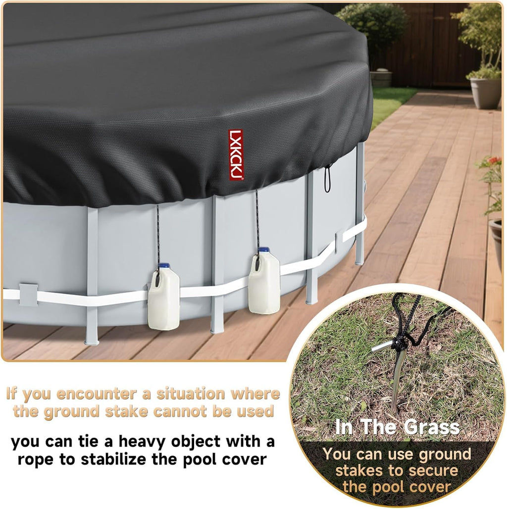 LXKCKJ 15 Ft Round Pool Cover, Solar Pool Covers for Above Ground Pools, Summer Pool Cover Protector with Cover Accessories, PE Tarp Ideal for Waterproof and Dustproof (Black)