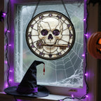 CRISGIF Stained Glass Window Hanging - Halloween Scary Skull Suncatcher for Doors Garden Home Spooky Purple Skeleton Key Sun Catchers Gothic Decor Horror Gifts for Women Men Friend Boy Girl 6.3 in