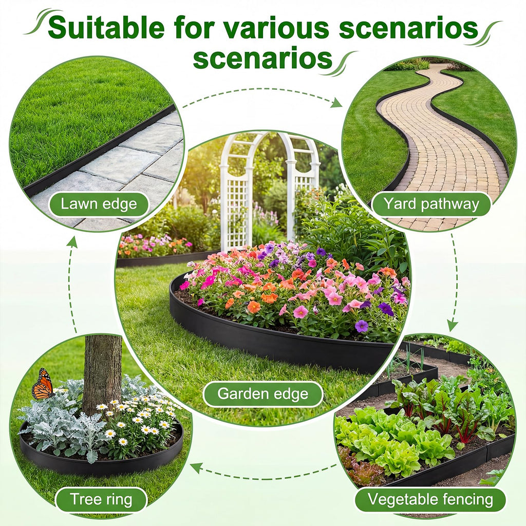 AHEONLAR Landscape Edging, 2" x 80' Garden Edging Border, Plastic Garden Edging with 90 Pcs Spikes, No Dig Landscape Edging Black Garden Border for Lawn, Yard and Flower Bed