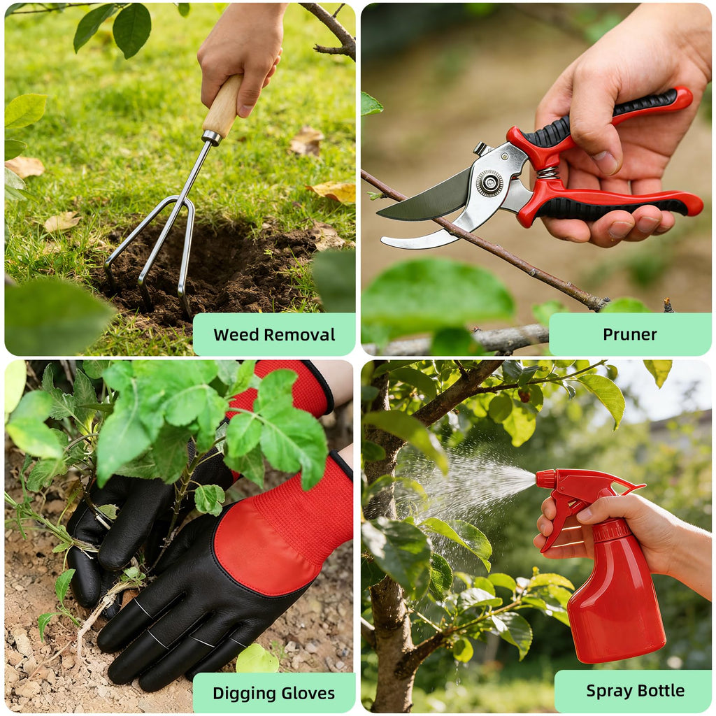 Garden Tools Set, 9-Piece Heavy Duty Gardening Tools with Clear Pocket Tote Bag, Stainless Steel Garden Hand Tools for Digging, Planting, Weeding and Pruning, Durable Gardening Kit