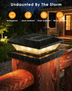 4x4-Solar-Post-Cap-Lights-Outdoor 6 Pack Solar Powered Fence Post Lights 3 Lighting Modes Deck Postcap Light for 3.5x3.5 4x4 Wood/Vinyl Posts LED Waterproof Garden Patio Porch Posts Lighting Black