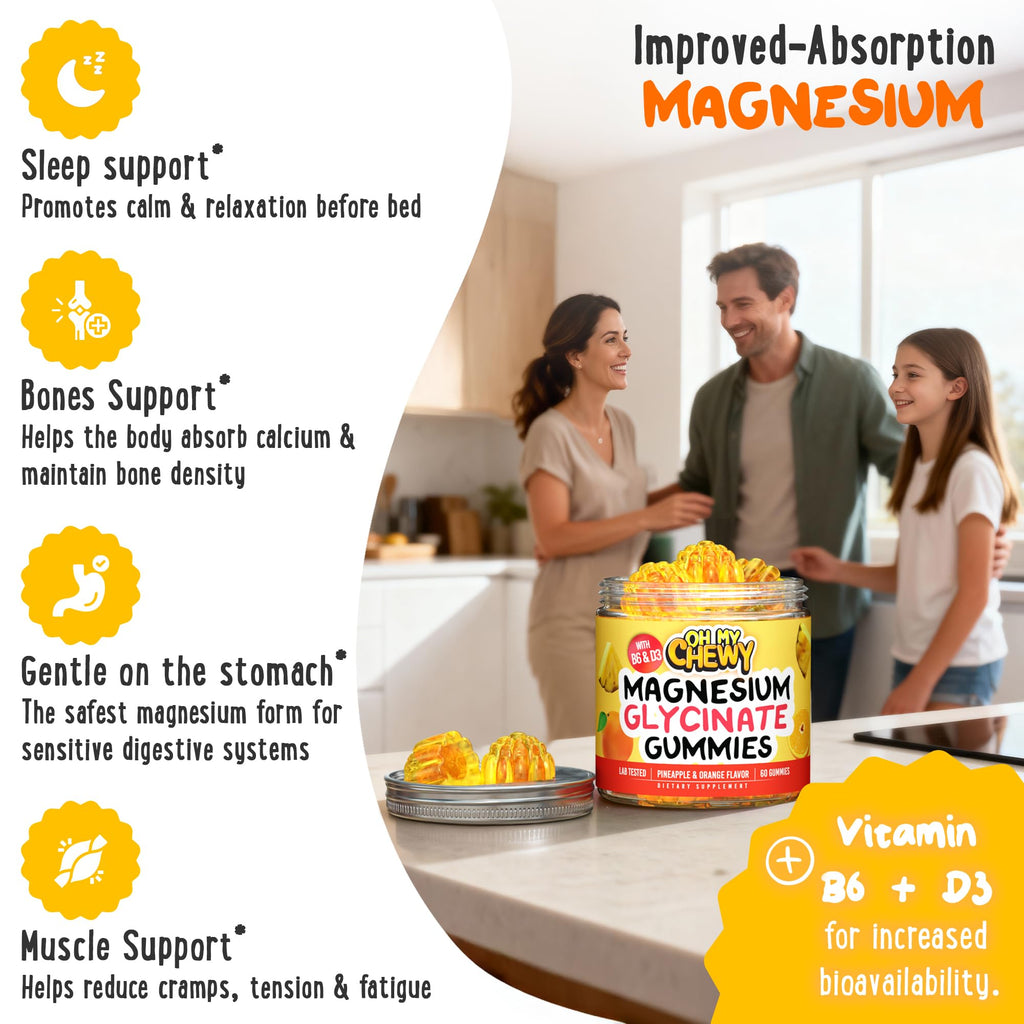 Center-Filled Magnesium Glycinate Gummies 400MG - High Absorption for Kids, Teens & Adults - Supplement for Sleep, Calm & Muscle Relaxation with B6 & D3 - Gluten Free & Vegan Friendly - 120 Count